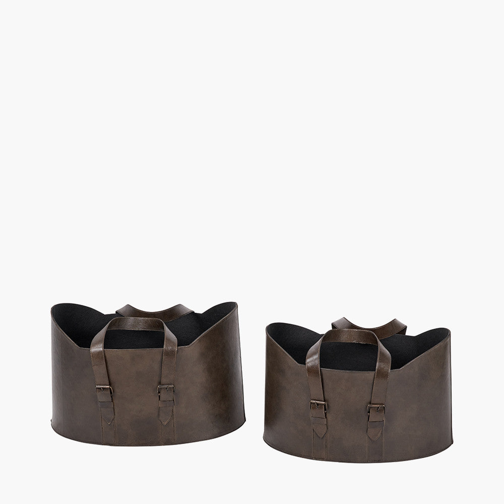 Set of 2 Alessio Peppercorn Leather Handled Storage